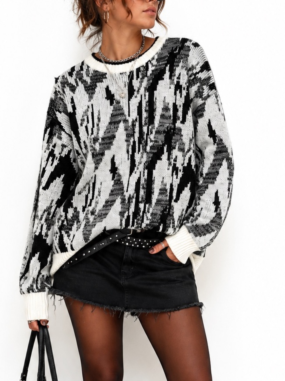 Sostanza Fashion Police Vintage 80s 90s Abstract Knit Sweater M Retro
